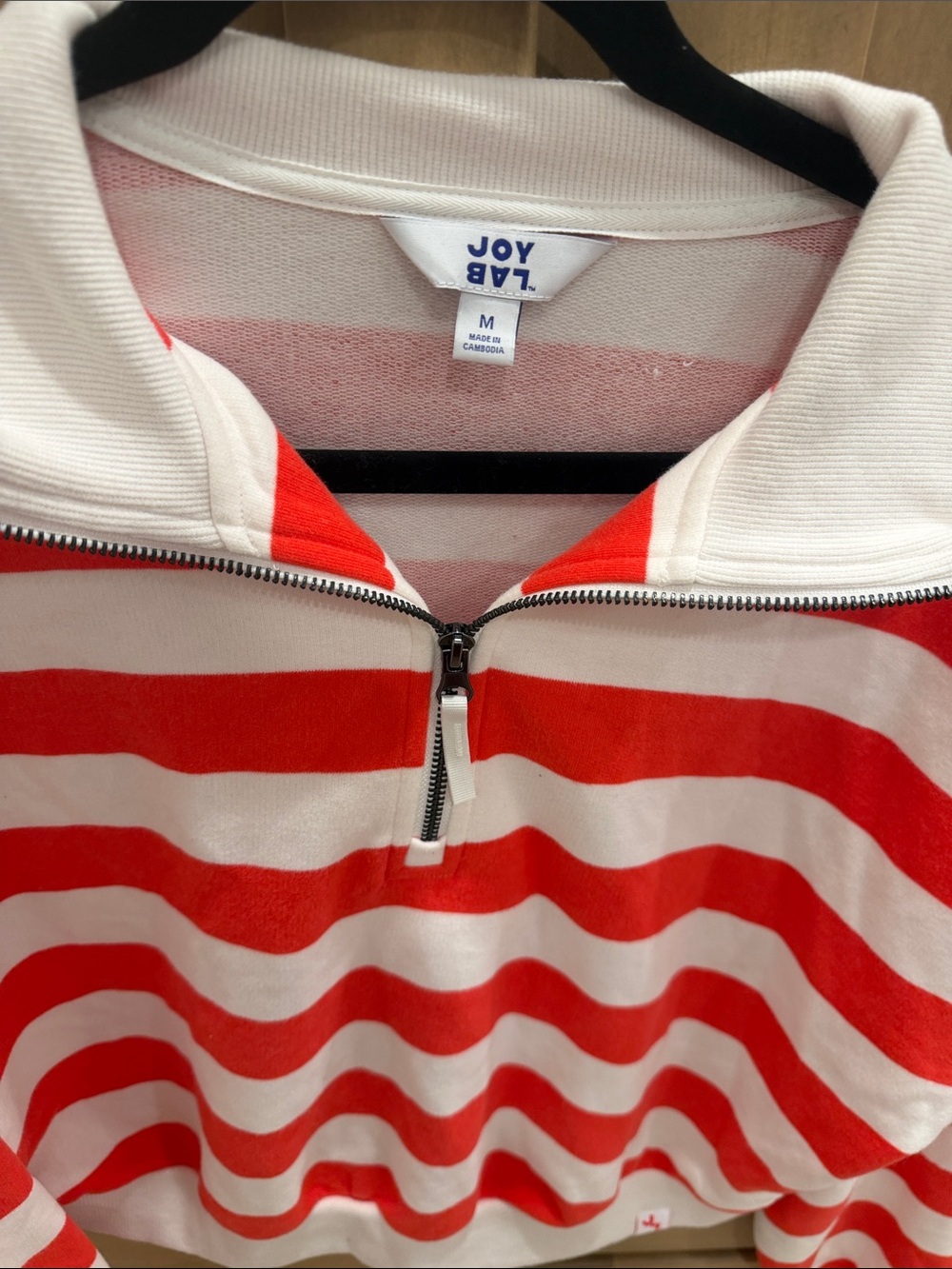 JoyLab Red & White Striped Half-Zip Crew Sweater - Picture 2 of 3